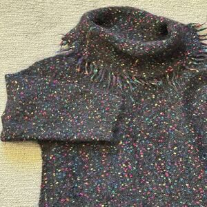 Vintage Medium Carole Little Black Multicolor Flecks Mohair Sweater Cowl Neck